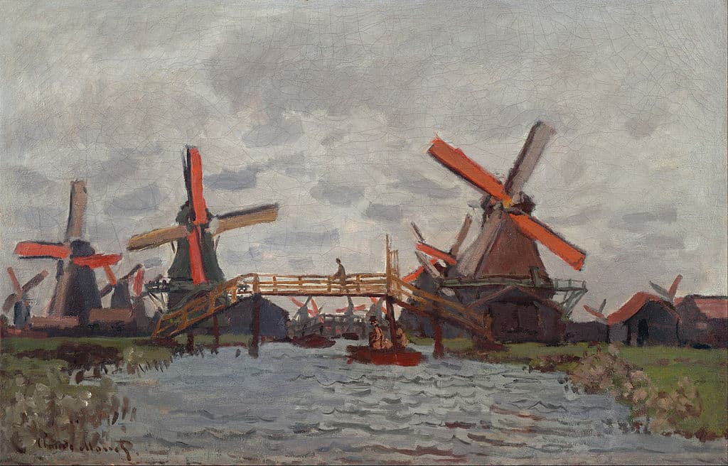 > Claude Monet : Moulins à Westzijderveld près de Zaandam (1871) au Van Gogh Museum d'Amsterdam.