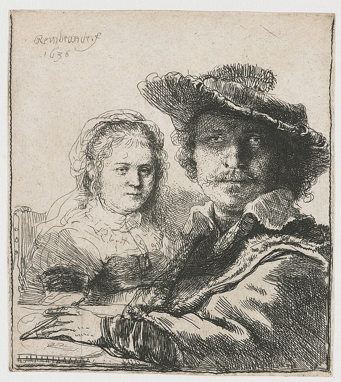 > Autoportrait de Rembrandt avec sa femme Saskia.