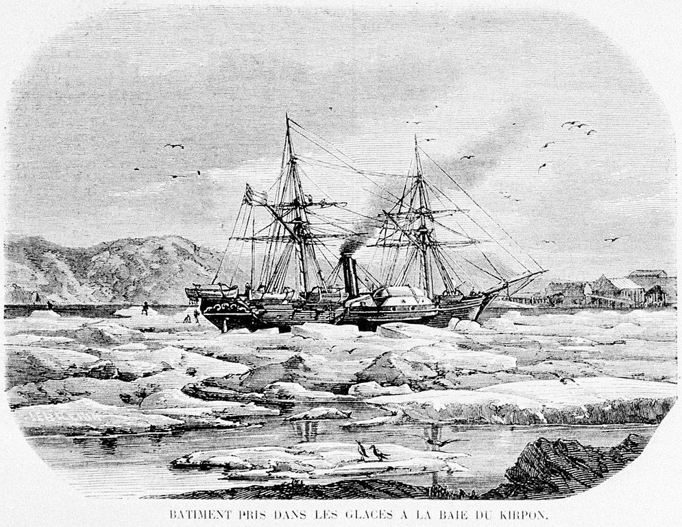Batiment pris dans les glaces à la baie de Kirpon LIllustration 1859
