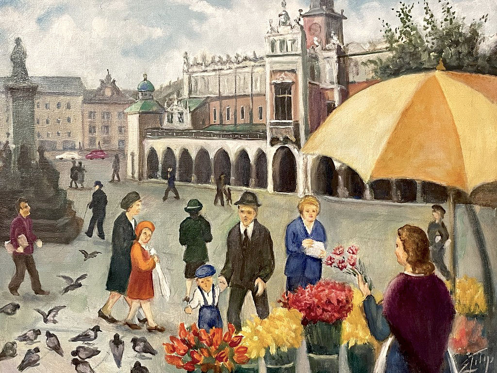 La grande place sur une peinture naïve de Filip Edward. Musée ethnographie de Cracovie.