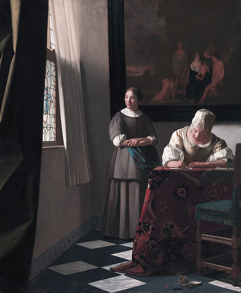 "Woman writing a letter with her maid" tableau de Johannes Vermeer au musée National Gallery of Ireland à Dublin