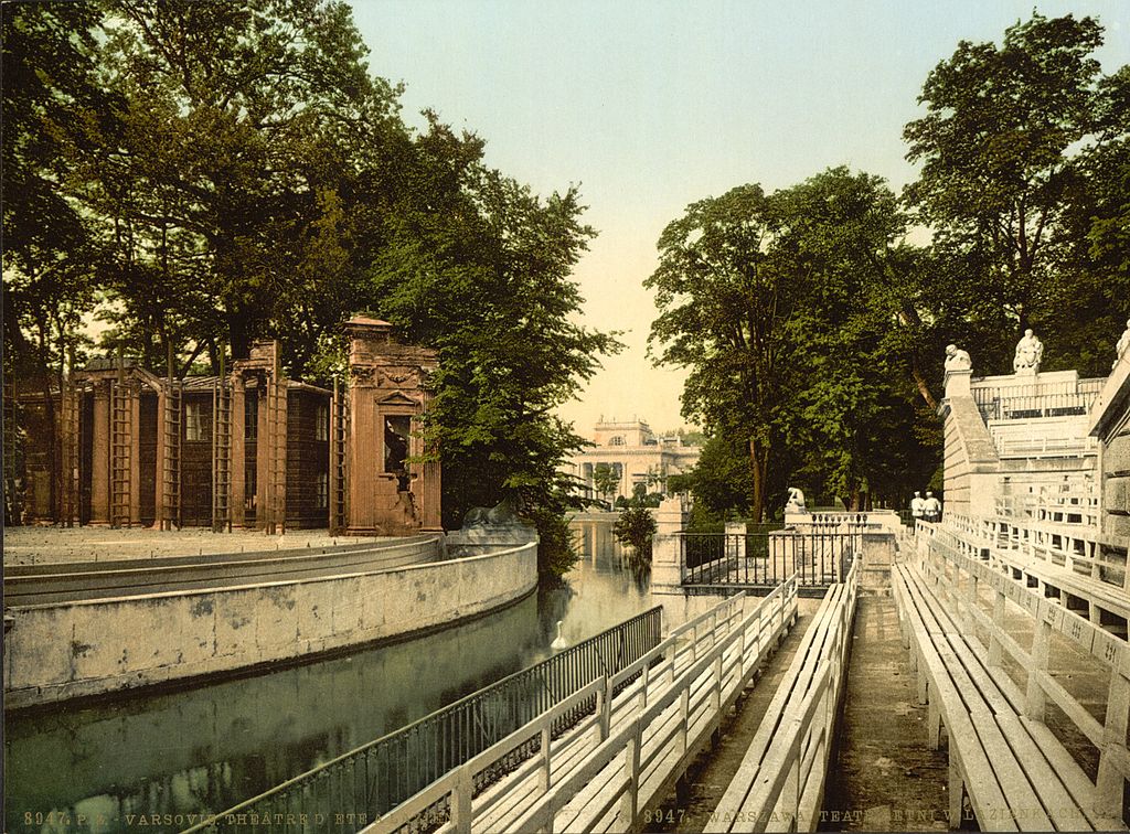Théâtre sur l'eau dans le parc des Lazienki à Varsovie vers 1900.