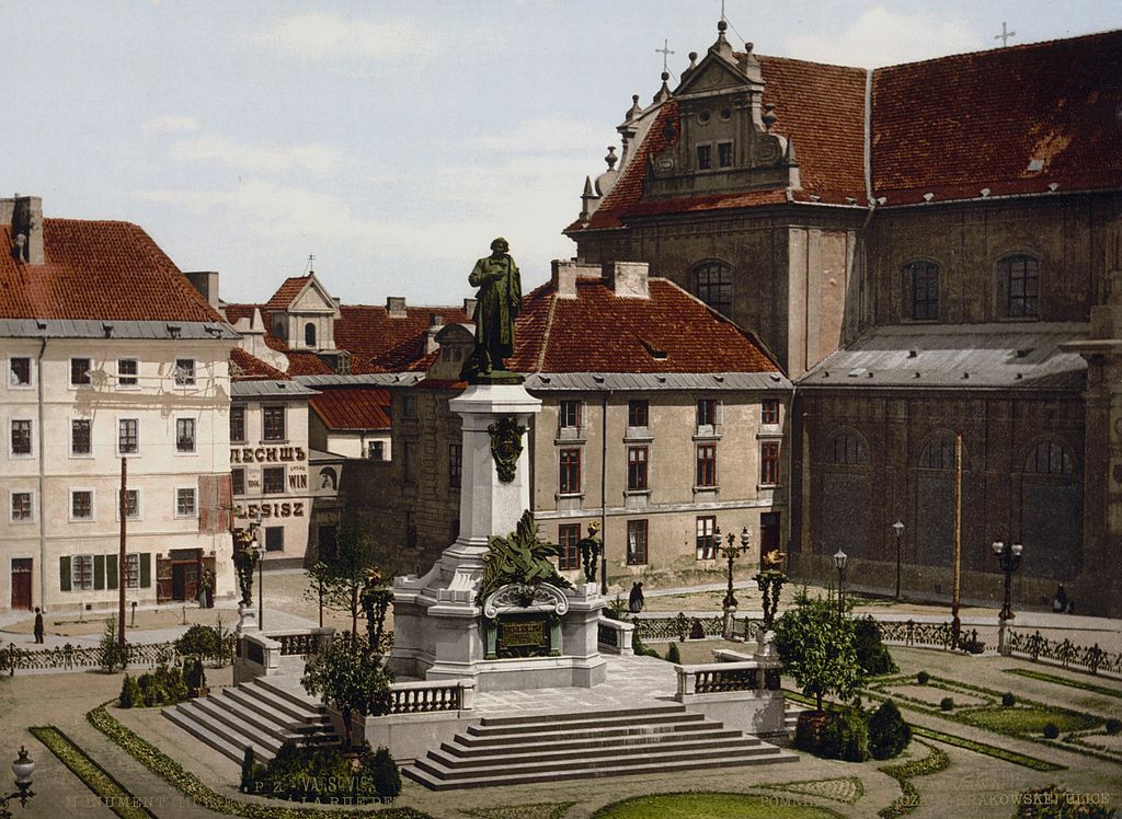 Statue de Mickiewicz à Varsovie en 1900.