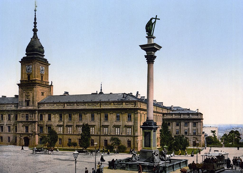 Chateau Royal de Varsovie avec la statue de Jan III Waza vers 1900.